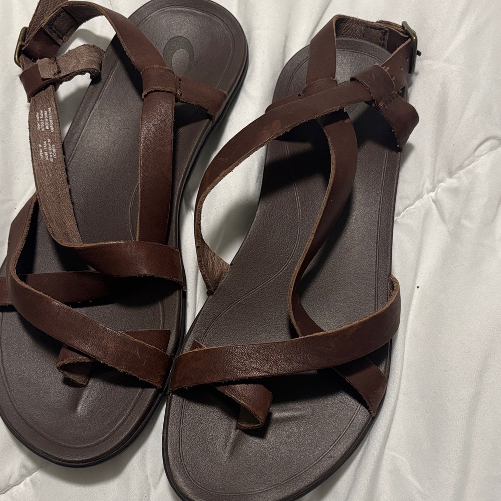 OluKai Brown Leather Strappy Sandals